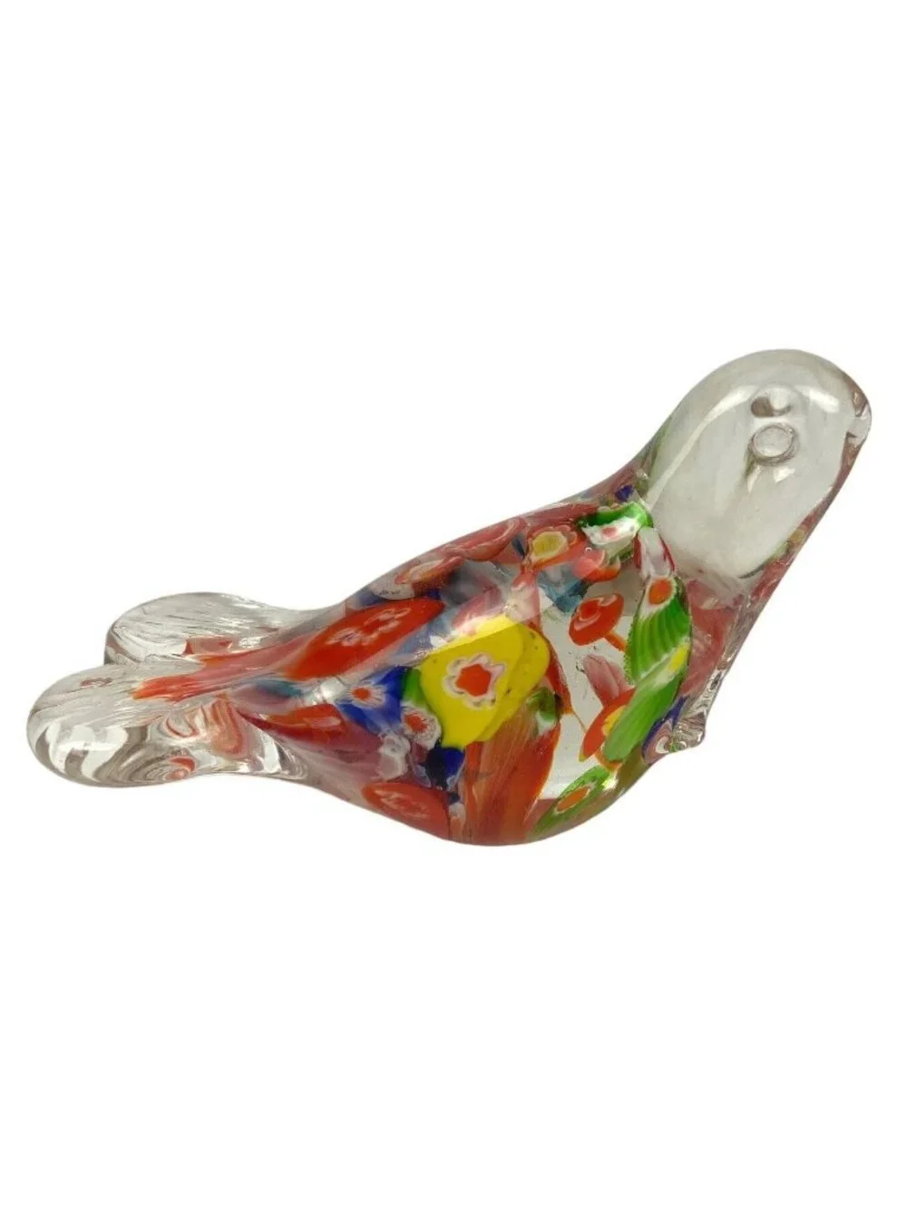 Art Glass Bird Figurine Orange Multicolor Paperweight Shelf Decor